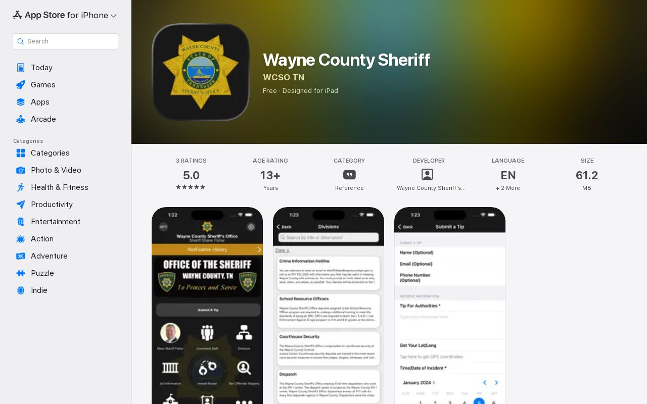 Wayne County Sheriff app listing without a verified released mugshot feature