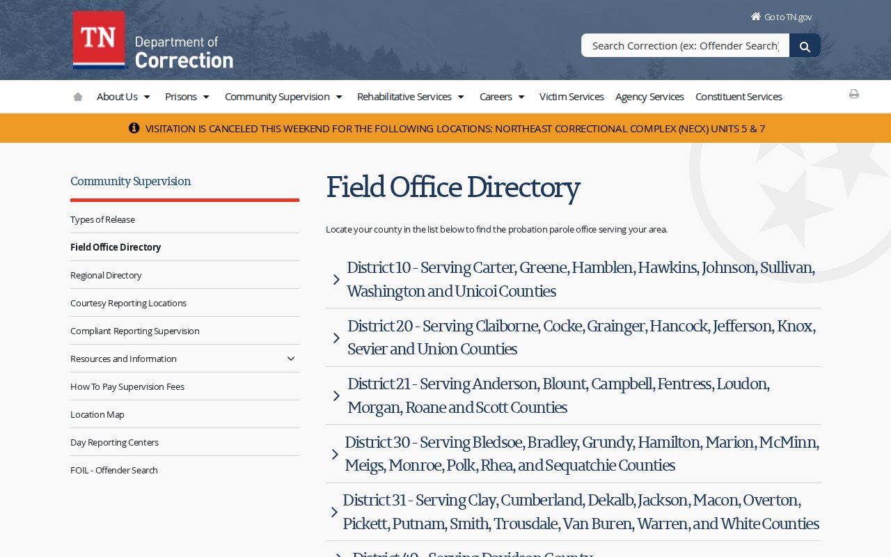 Wayne County parole and probation District 51 Lawrenceburg office listing