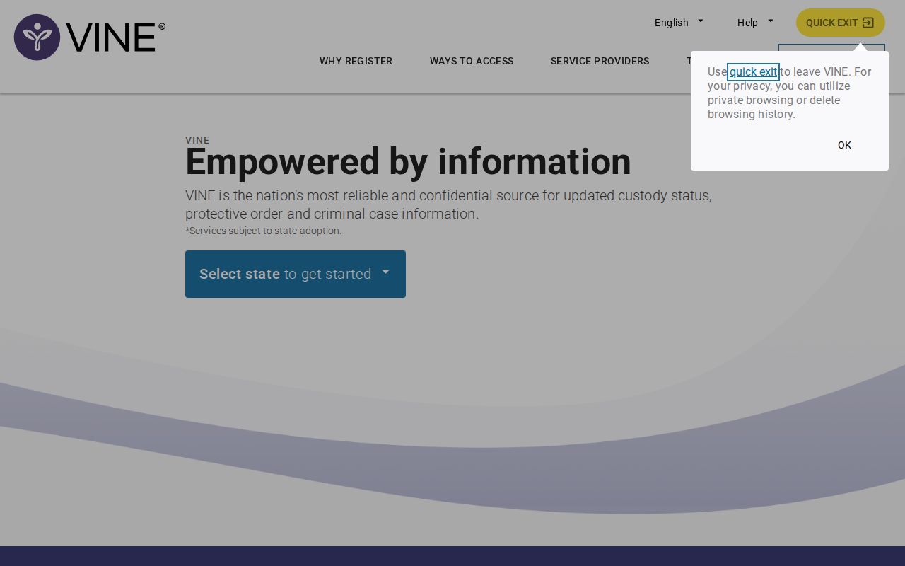 Wayne County VINELink release check Tennessee search screen